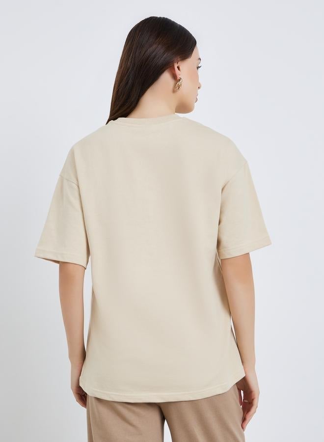 ستايلي تيشيرت قطن % بطبعة وردة فويل نسائي - Image 4